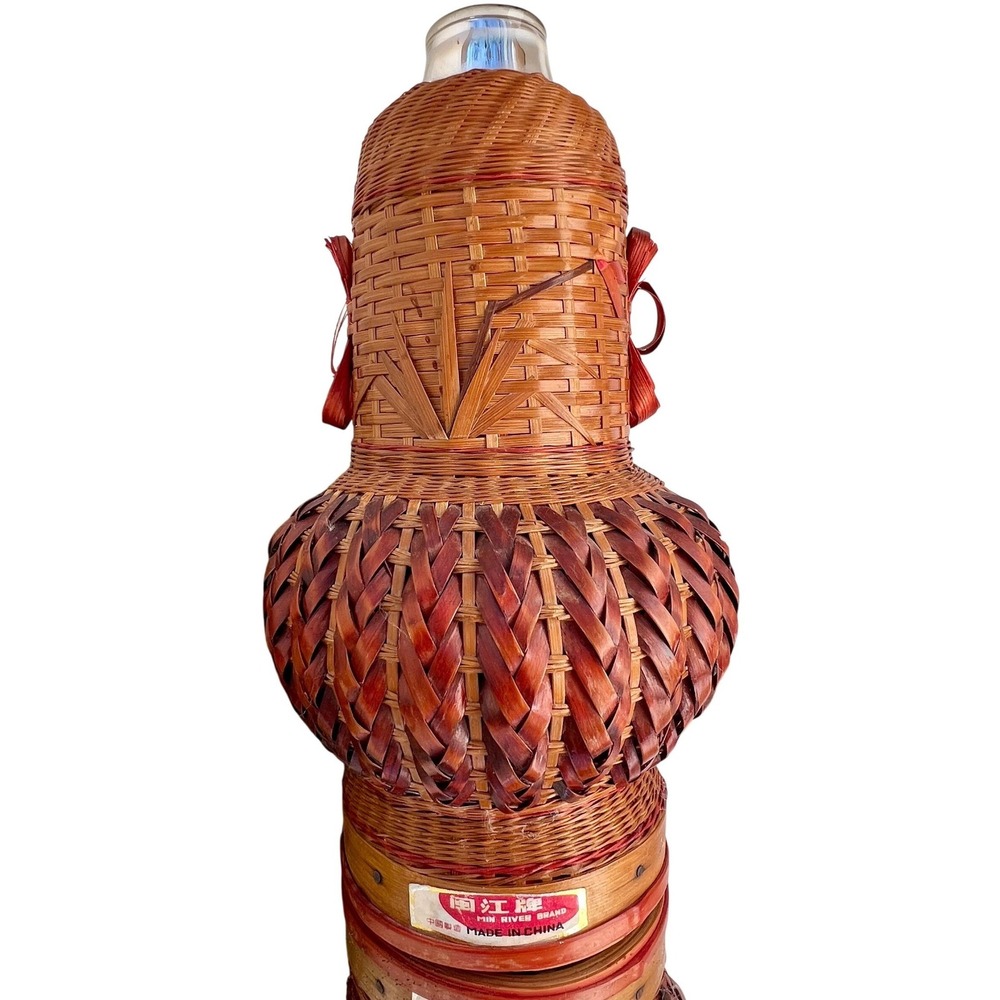 Wicker Thermos Min River Brand Vintage Bamboo Glass Lined Insulated Flask
